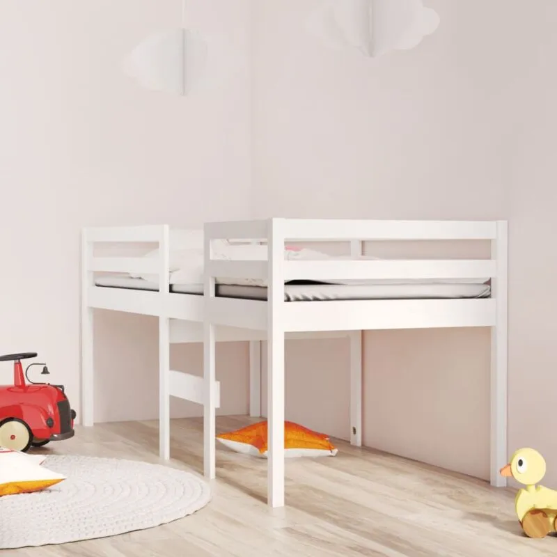 Letto a Soppalco Bianco 90x200 cm in Legno Massello di Pino - Vidaxl