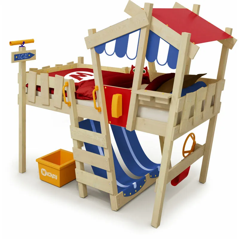 Wickey Letti per bambini, letto a soppalco CrAzY Hutty - teleone culla 90 x 200 cm, letto a castello - blu/rosso