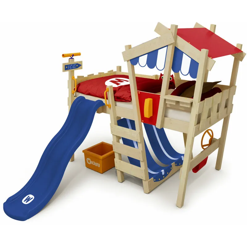 Wickey Letti per bambini, letto a soppalco CrAzY Hutty con scivolo culla 90 x 200 cm, letto a castello - blu