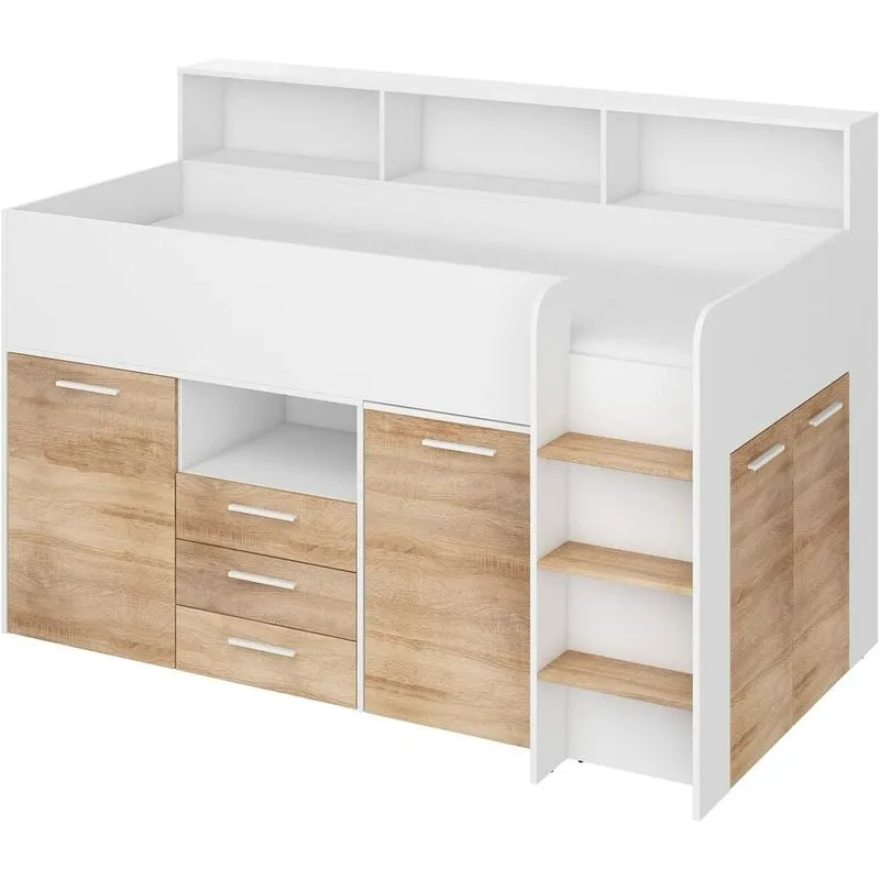 Letto armadio cassettiere bambini neo cm206x120x138h bianco rovere