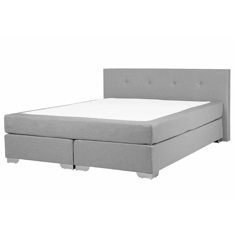 Letto Boxspring in Tessuto Grigio Imbottito con Materasso 160 x 200 cm Consul