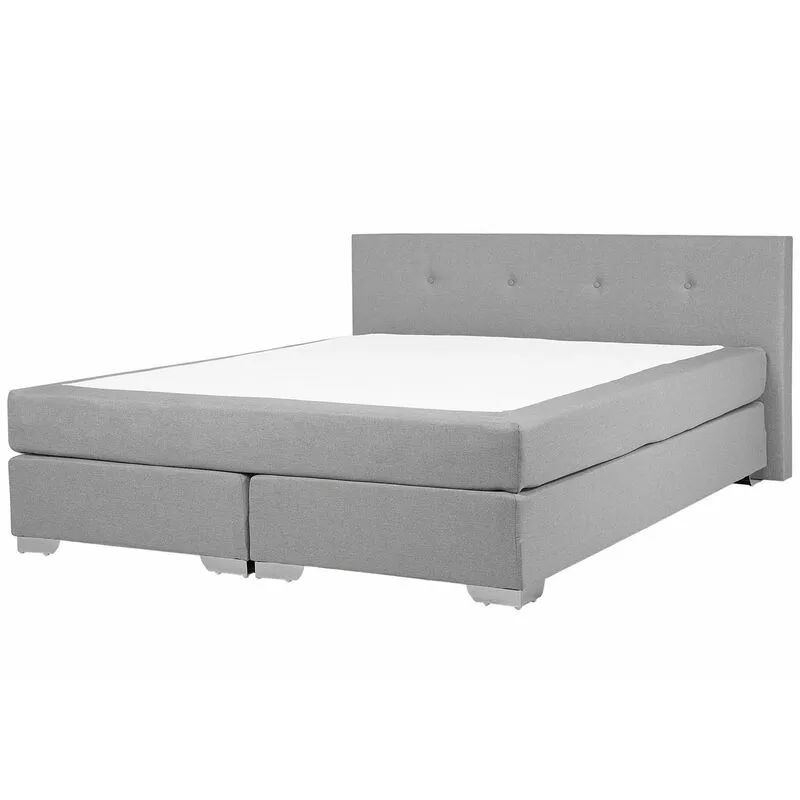 Letto Boxspring in Tessuto Grigio Imbottito con Materasso 180 x 200 cm Consul