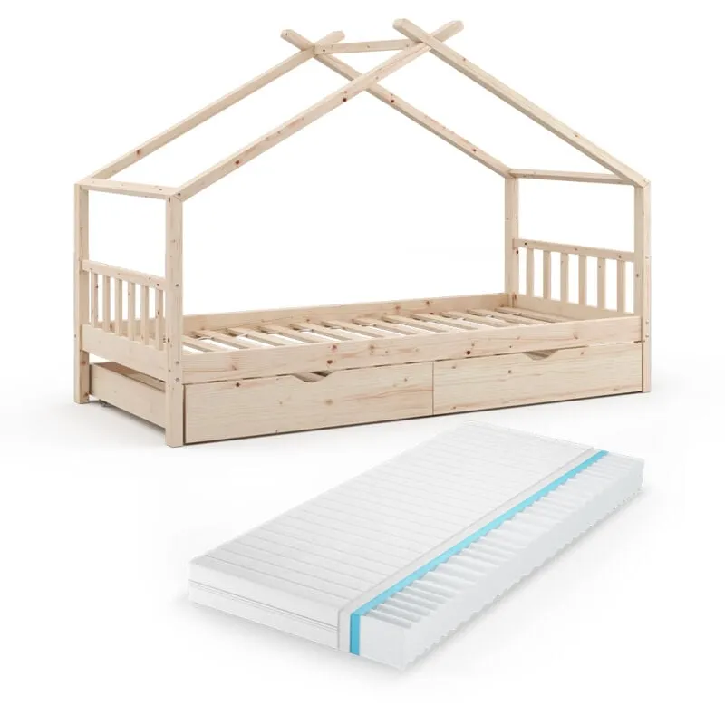 Letto montessori bambini Design, Marrone, 90x200 cm con letto per ospiti e materasso Vitalispa