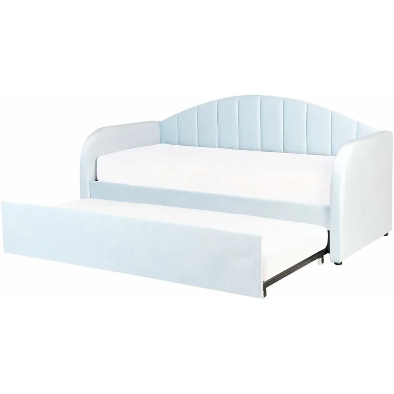 Letto estraibile imbottito velluto azzurro 90 x 200 cm soggiorno cameretta Eyburie