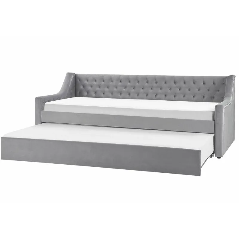 Letto singolo con letto estraibile 90 x 200 cm in Velluto grigio con Rete a Doghe Montargis