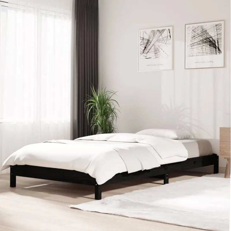 Letto Impilabile Nero 80x200 cm in Legno Massello di Pino - Vidaxl