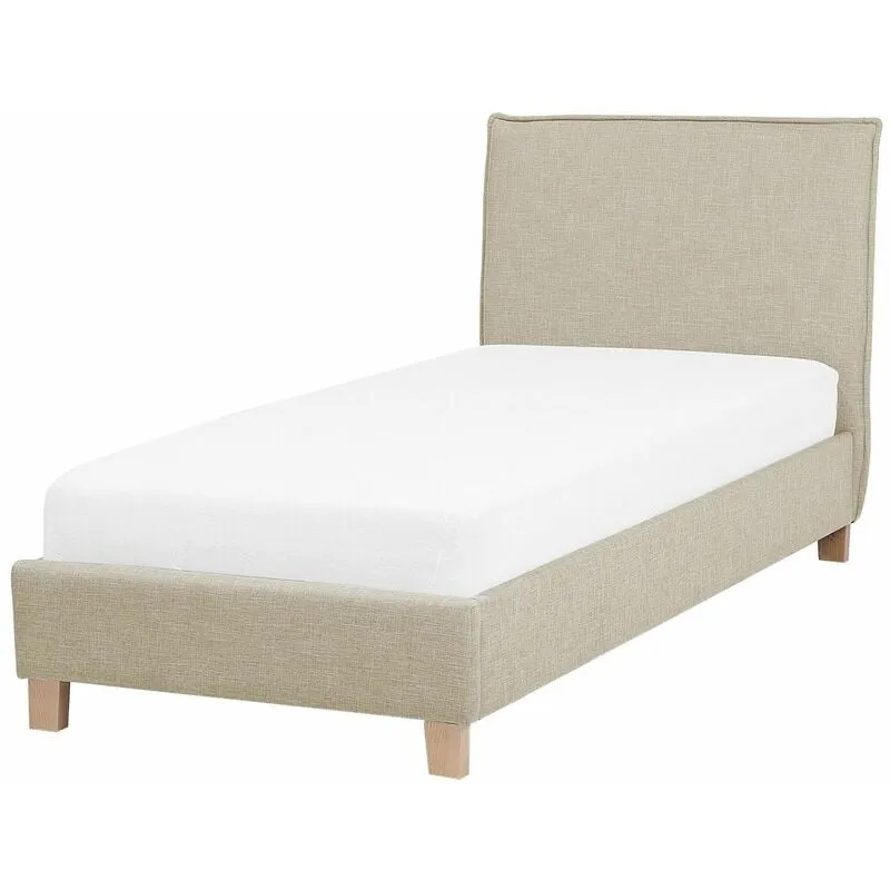 Letto Imbottito Tessuto Beige Rete a Doghe e Testata Alta 90 x 200 cm Sennez