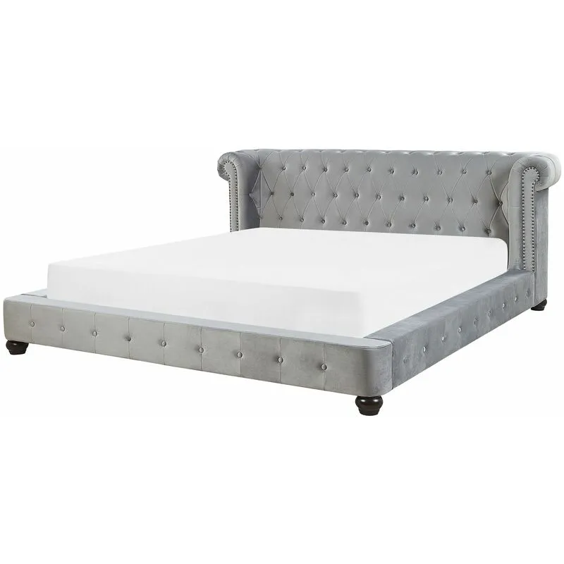 Beliani - Letto Matrimoniale 180 x 200 cm Velluto Grigio Chesterfield Cavaillon