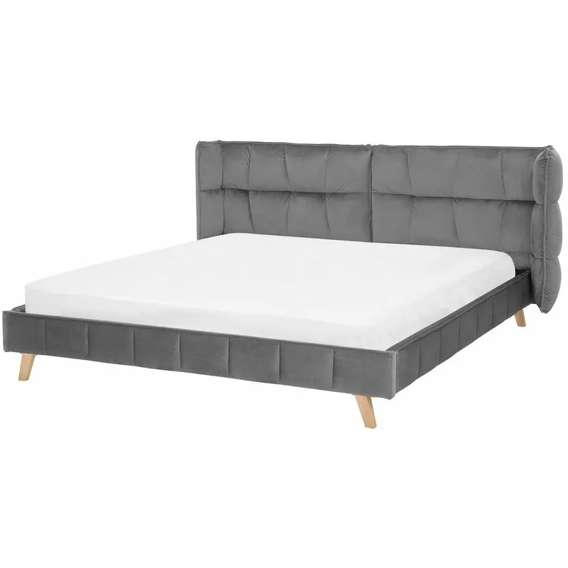 Beliani - Letto in Velluto Grigio Gambe in Legno Testiera Regolabile 180 x 200 cm Senlis