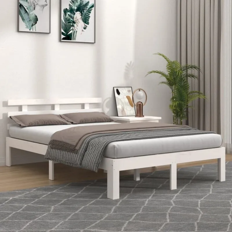 Letto matrimoniale Moderno Struttura Letto Giroletto Bianco in Legno Massello 140x190 cm ITD97382