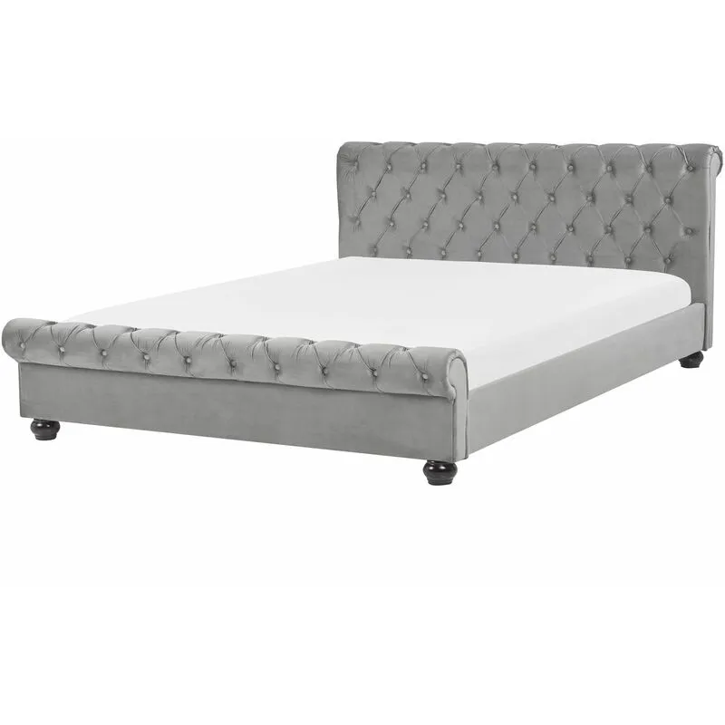 Letto Imbottito in Velluto Grigio Chiaro con Rete a Doghe 180 x 200 cm Avallon