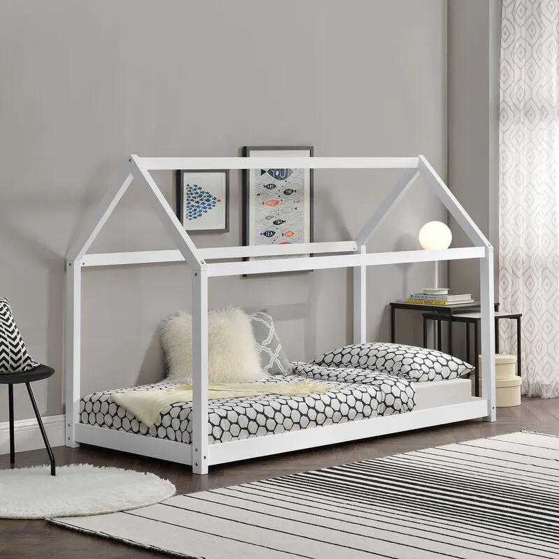 [en.casa] - Letto per Cameretta Netstal a Forma di Casetta 90 x 200 cm Bianco bianco