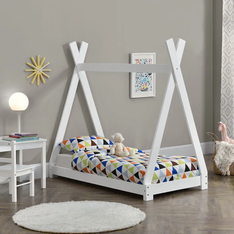 Letto per Cameretta Onejda a Forma di Capanna 70 x 140 cm Bianco [en.casa]