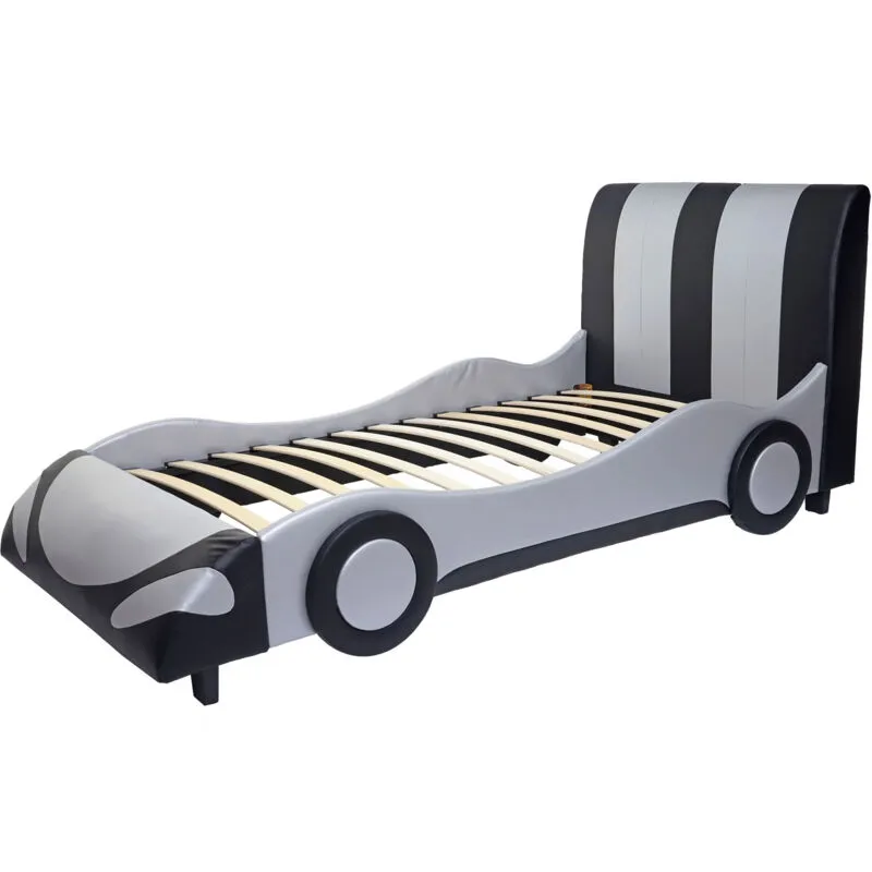 Letto per bambini Car -054 legno ecopelle nero e grigio - grey