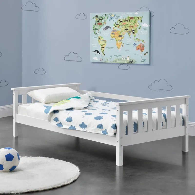 Letto per Bambini con Testiera e Pediera 70x140 cm Letto di Design Moderno in Legno di Pino - Bianco