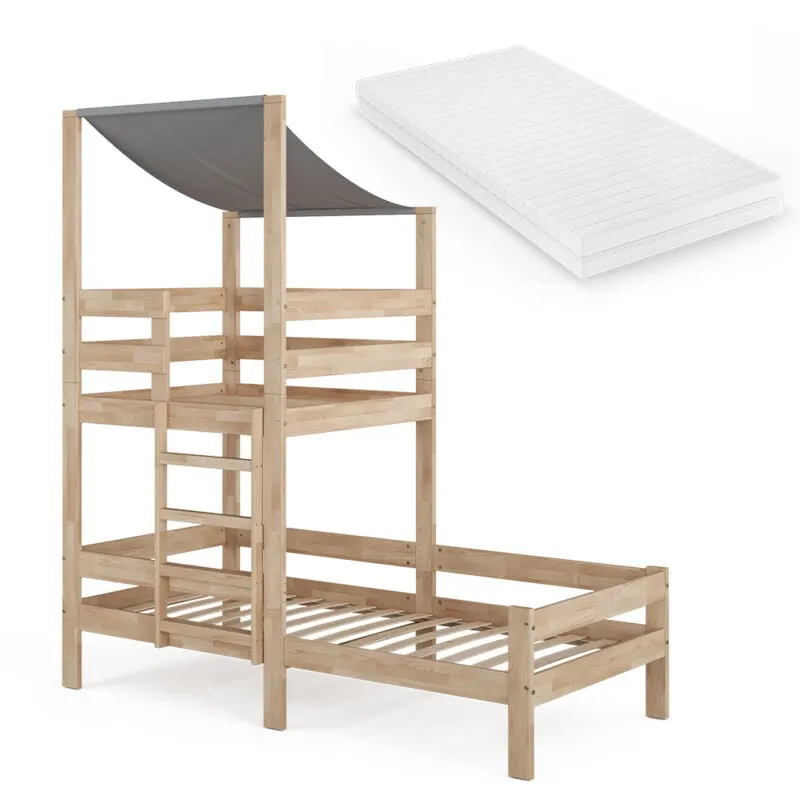 Vitalispa - Letto montessori bambini Tom, Legno naturale, 90x200 cm con materasso