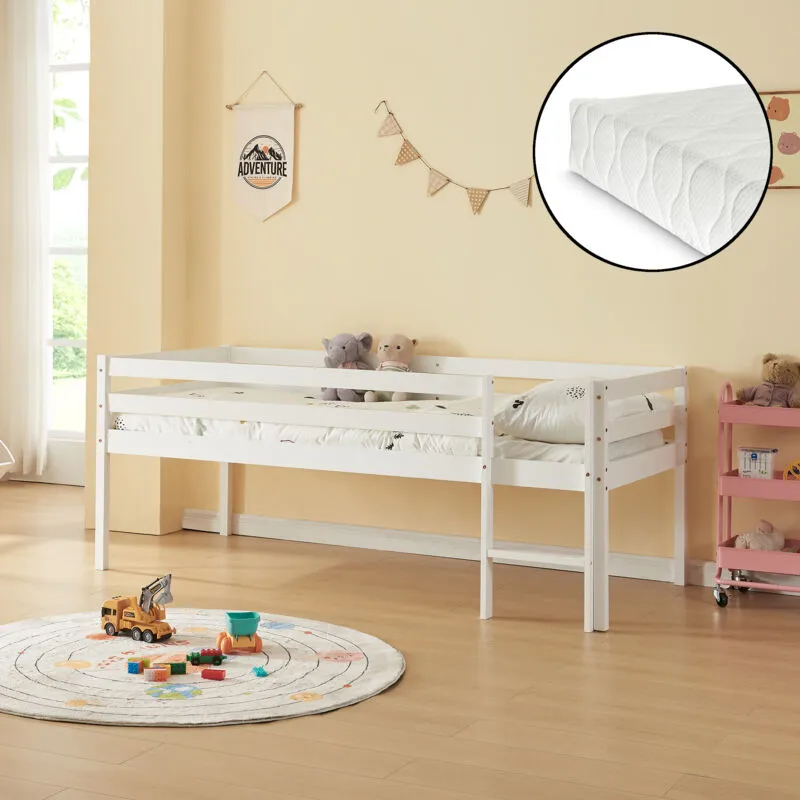 Letto per Cameretta Siikalatva in Legno di Pino con Materasso 90x200 cm Bianco [en.casa]