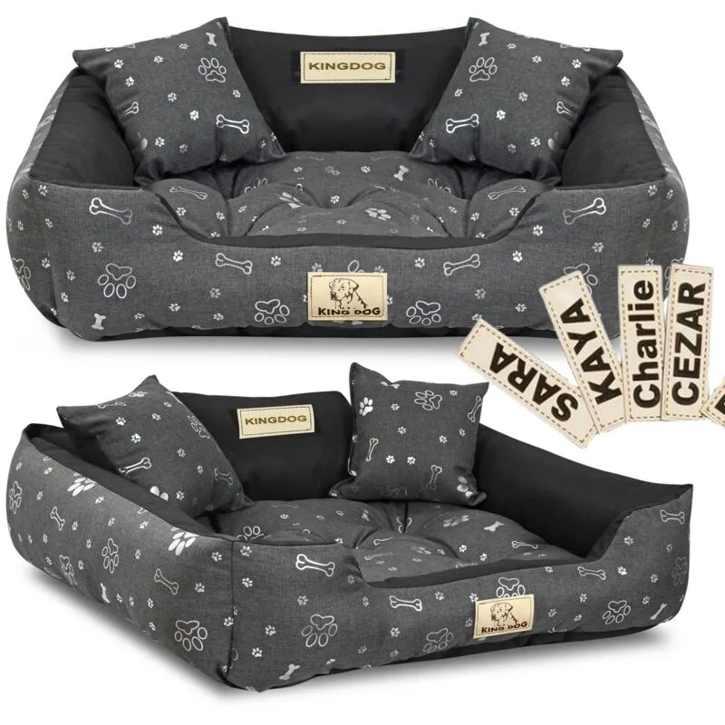 Letto per cani box KINGDOG 100x75 cm personalizzato ossa argento impermeabile