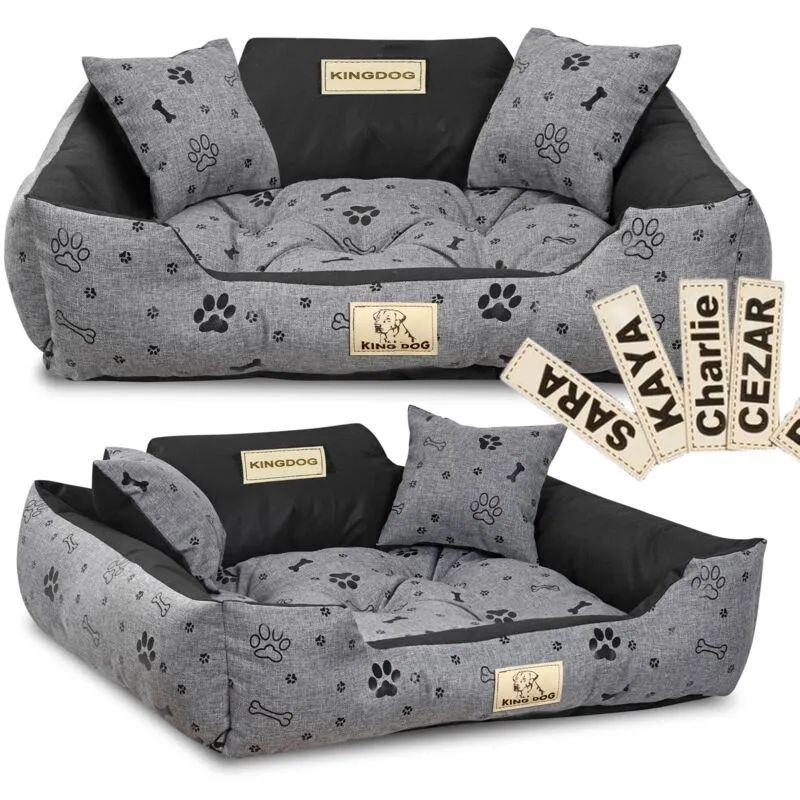 Letto per cani KINGDOG box 100x75 cm personalizzato ossa impermeabili nero