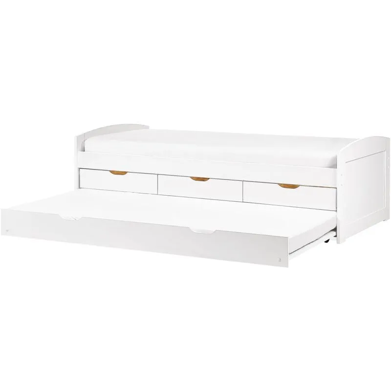 Letto singolo 90 x 200 cm in legno bianco per bambini a scomparsa Cassetti di stoccaggio del letto extra in legno di pino chiaro Petiville