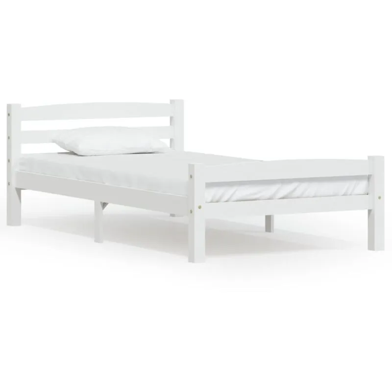 Letto per adulto,Struttura Letto elegante, Letto singolo,Giroletto Bianco in Legno Massello di Pino 90x200 cm -BV23191