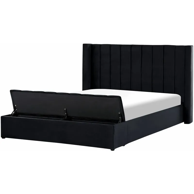 Beliani - Letto velluto nero rete a doghe e cassapanca 180 x 200 cm Noyers