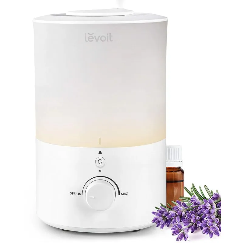 Umidificatore Ambiente, Top Fill, 3L/25H di Durata, 28dB Silenzioso, con Luce e Aromaterapia, Auto Spegnimento, Ugello a 360°, Facile Pulizia della