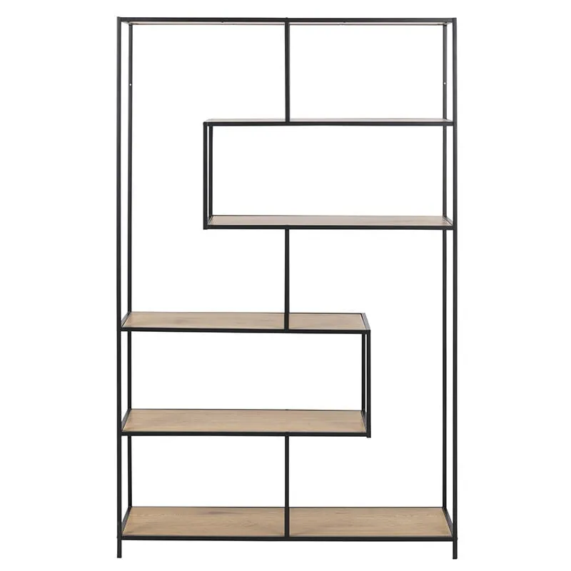 Libreria industriale metallo nero e legno L114 cm tresca