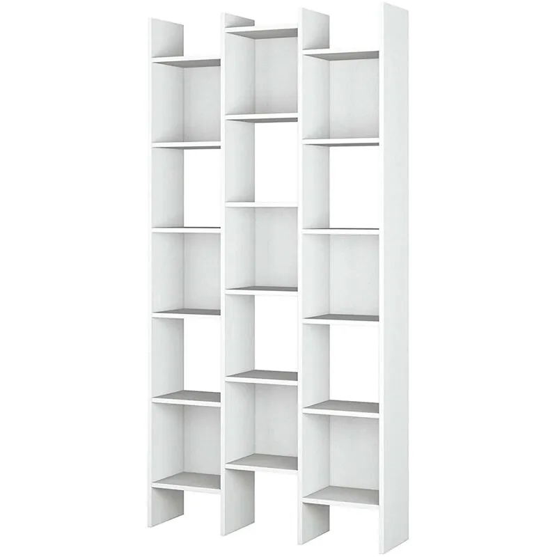 Dmora - Libreria Areca, Mobile portalibri con 18 ripiani, Scaffale con scomparti quadrati, Scaffale moderno da ufficio, 96x29h192 cm, Bianco