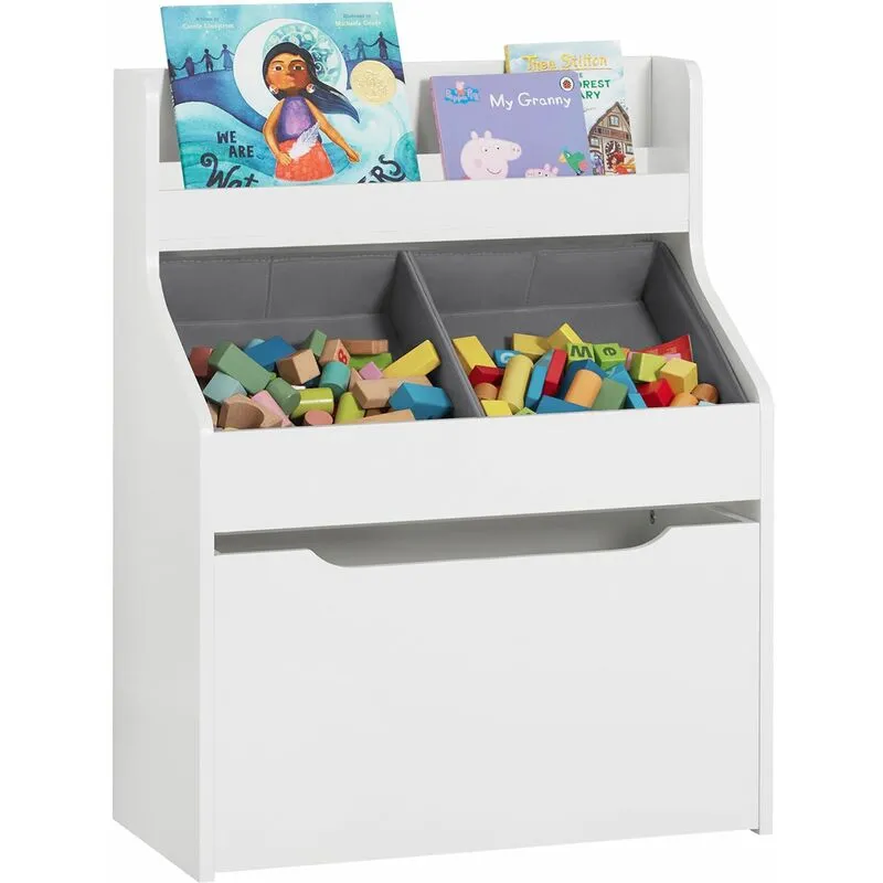 Libreria Per Bambini Scaffale Per Giocattoli Con 2 Scatole In Tessuto Mobili Per Camerette Bianco 63x32x80cm KMB71-W