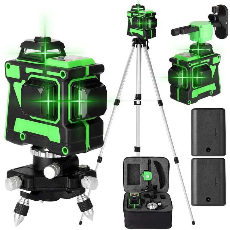 Decdeal - Livella laser 3D con 12 linee, autolivellante, base girevole a 360° e barra di prolunga in lega di alluminio, laser verde
