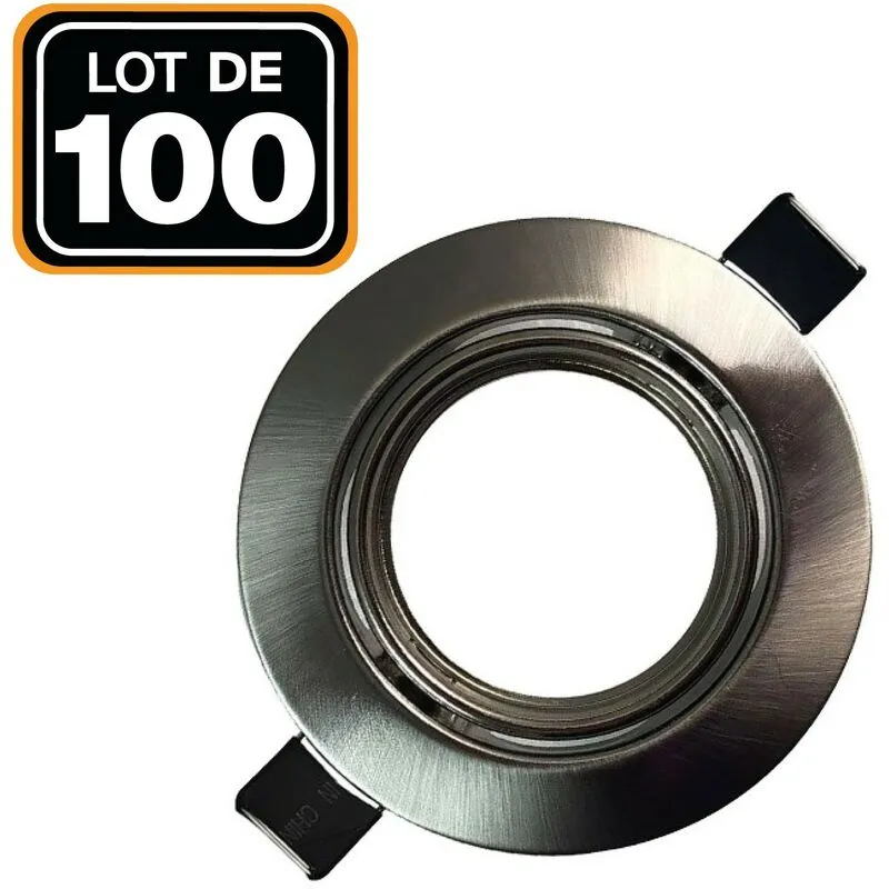 Europalamp - Confezione da 100 staffe di montaggio da incasso rotonde in alluminio spazzolato Faretto led - Diametro 90 mm - Foro 65 mm