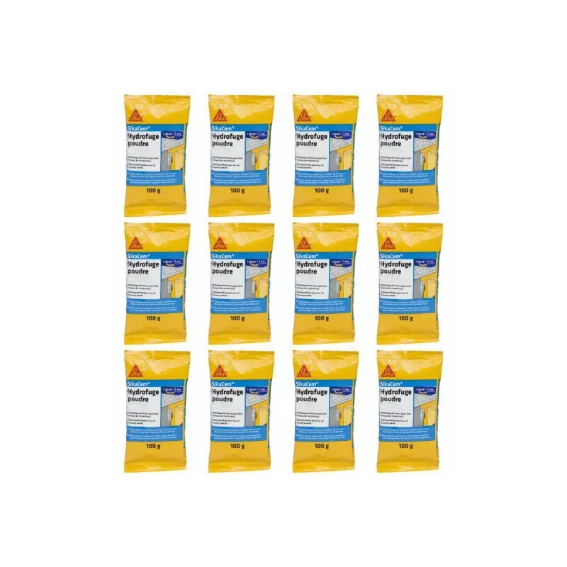 Sika - Lotto di 12 additivi impermeabilizzanti per calcestruzzo e malta Cem Polvere Idrorepellente - 100g - Beige