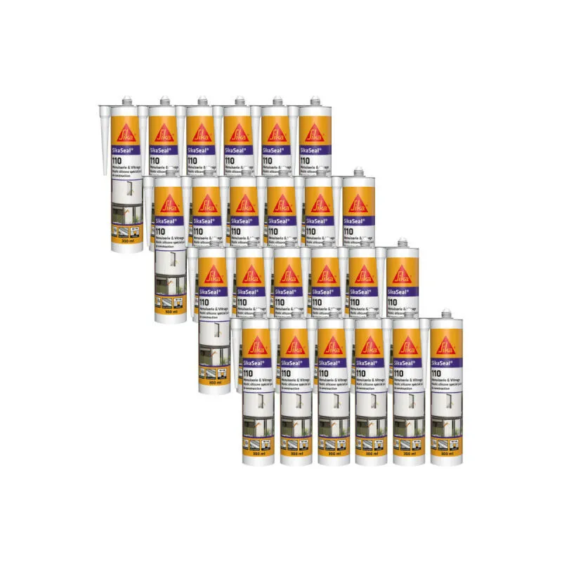 Lotto di 24 Sika Sika Seal 110 Sigillante siliconico per finestre e vetrate - pvc bianco - 300ml - Blanc