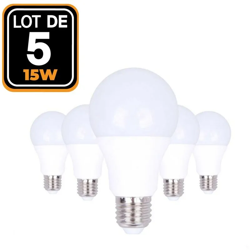 5 lampadine led E27 da 15W 3000K bianco caldo ad alta luminosità