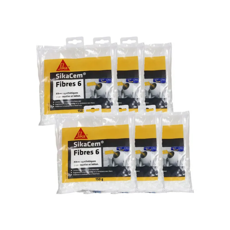 Sika - Lotto di 6 microfibre sintetiche Cem - Per calcestruzzo e malta - Fibra 6 - 150 g - Blanc