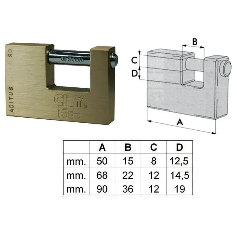 Isé - Lucchetto rettangolare in ottone city p040 - mm.70 ka (p04070127.k)