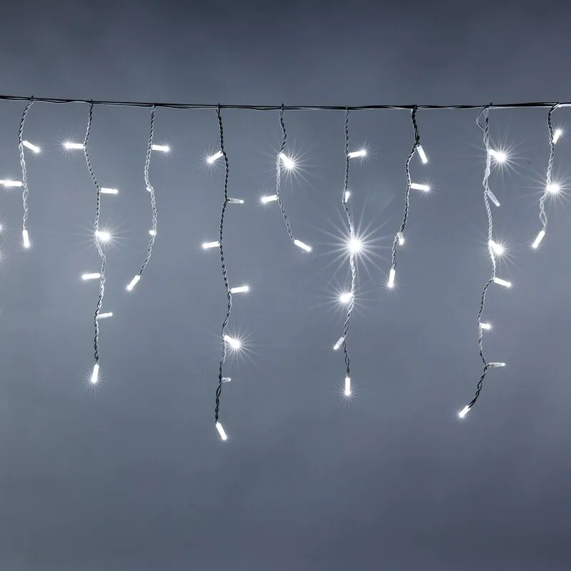 Stalattiti tenda a pioggia 5 metri con 200 luci di Natale a Maxi Led Bianco Ghiaccio con flash Bianco Ghiaccio per esterno e interno Bianco Freddo