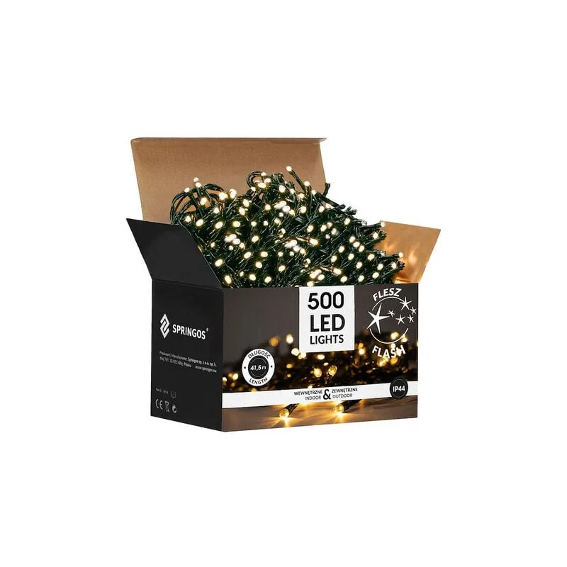 Springos - Luci di Natale 40m bianco caldo, flash bianco freddo 500 led illuminazione natalizia IP44