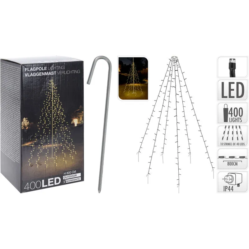 Mm_unverified_brand - luci di natale a pennone 400 led bianco caldo filo verde luce fissa addobbi albero