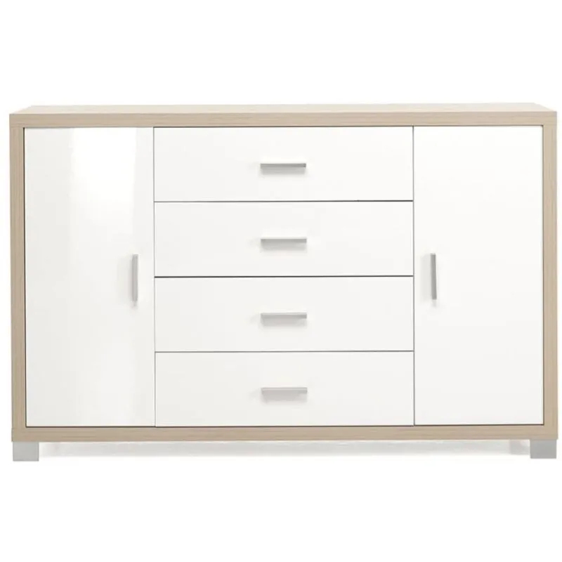 Madia con 2 ante e 4 cassetti 137 cm in legno Bianco Lucido - amal