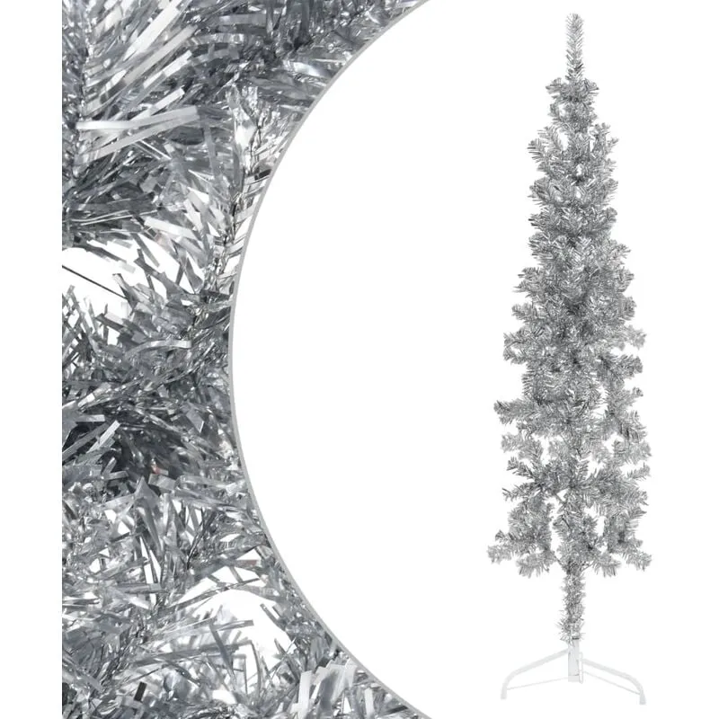 Prolenta Premium - Furniture Limited - Albero Natale Artificiale Sottile a Metà - Zilver