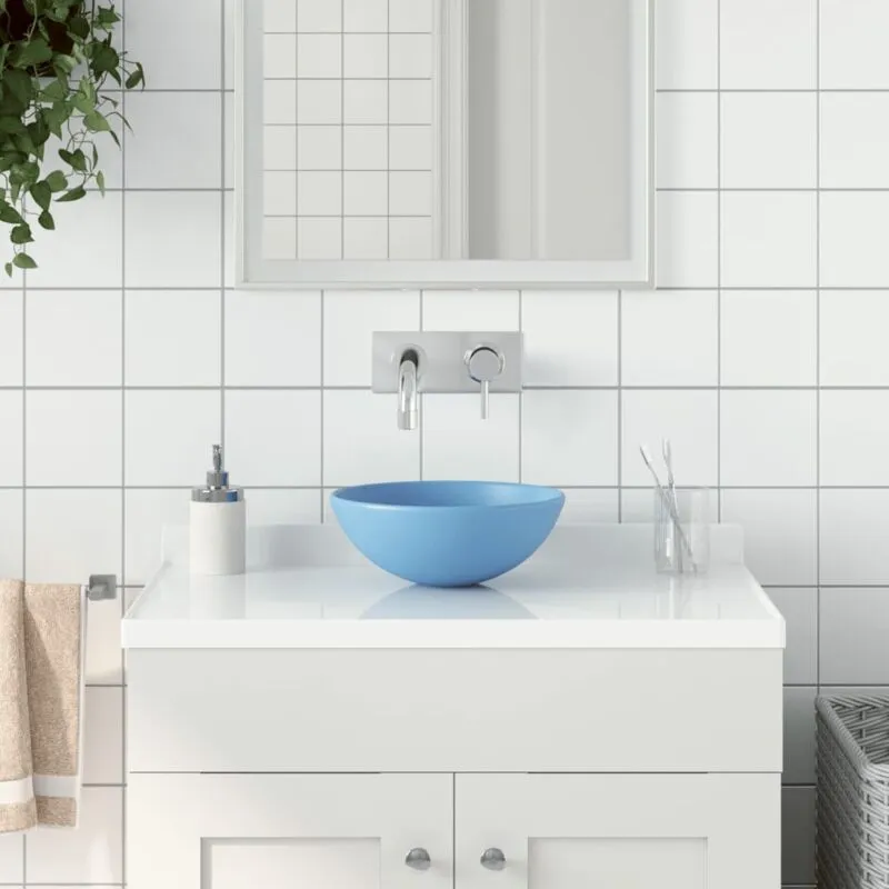 Jinlefu - Maison du'Monde - Lavandino da Bagno in Ceramica Azzurro Rotondo - Blauw