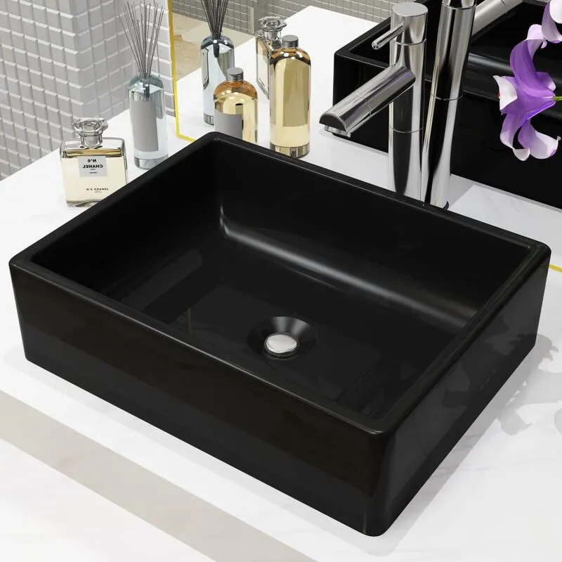 Nova - Maison du'Monde - Lavandino Rettangolare in Ceramica Nero - Zwart