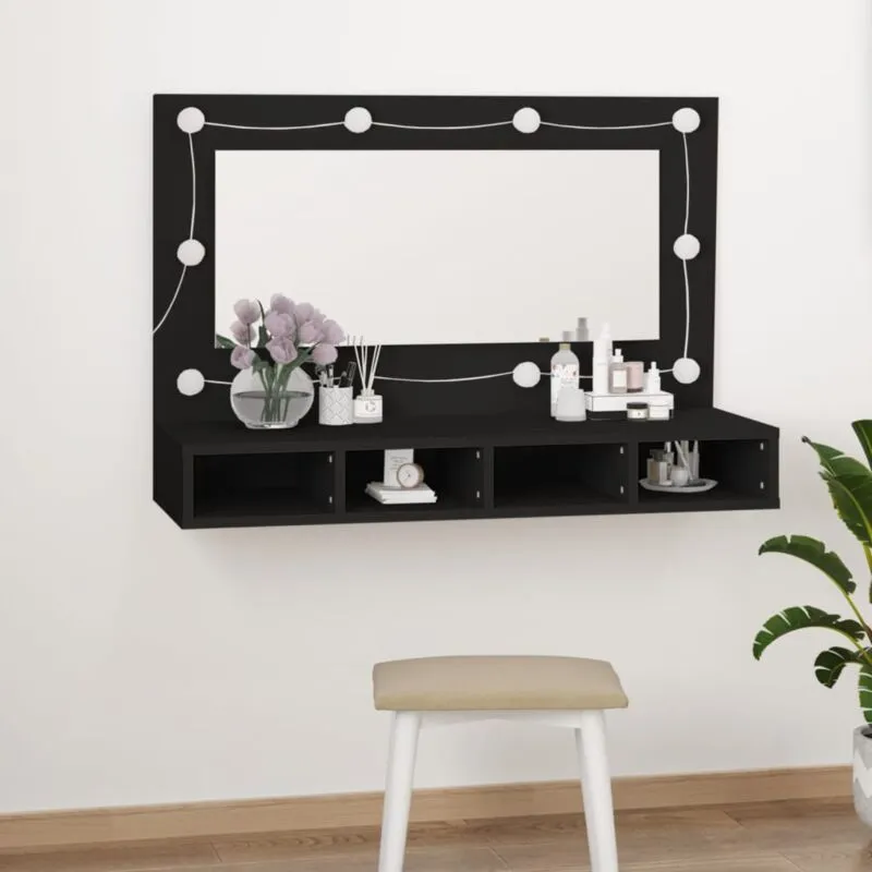 Furniture Limited - Mobile a Specchio con led Nero 90x31,5x62 cm