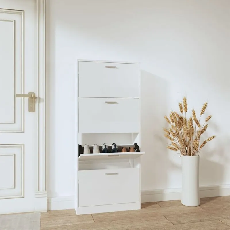 Furniture Limited - Scarpiera Bianco Lucido 59x17x150 cm in Legno