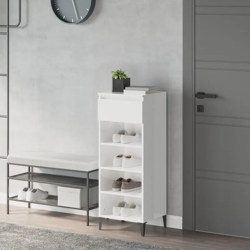 Furniture Limited - Scarpiera Bianco Lucido 40x36x105 cm in Legno