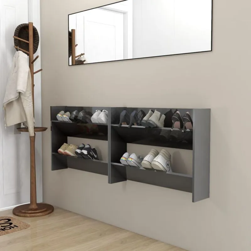 Furniture Limited - Scarpiere a Muro 2pz Grigio Lucido 80x18x60cm