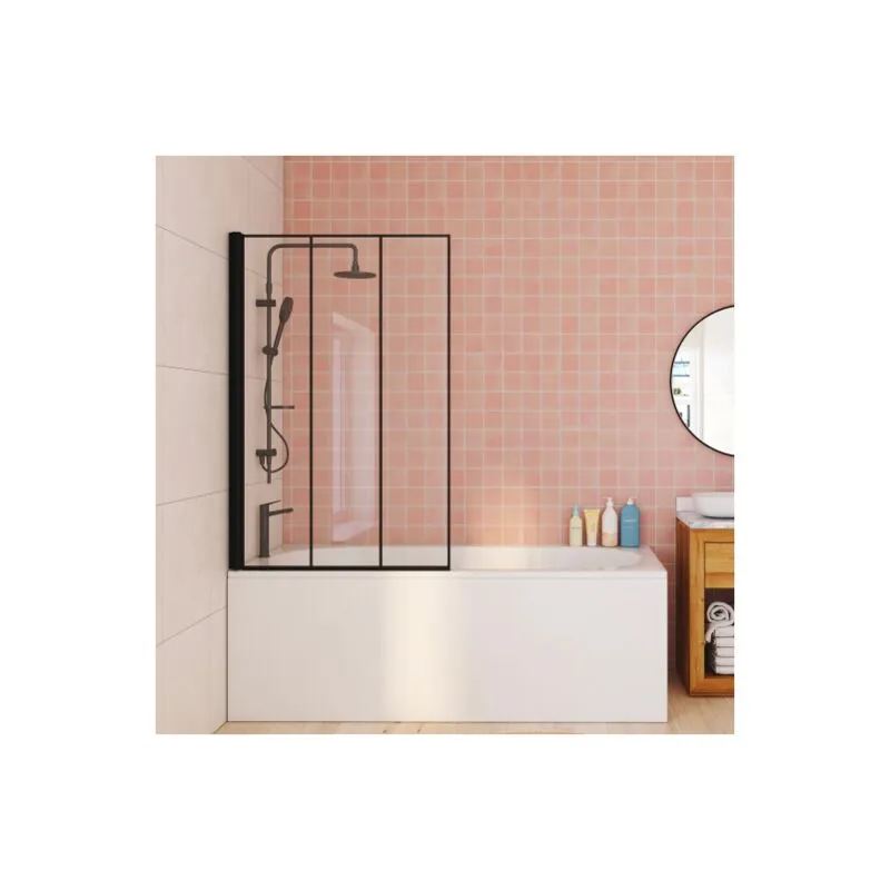 Idmarket - Mampara de baño de 1 hoja 70x120 cm con efecto de cristal serigrafiado y perfil de aluminio negro