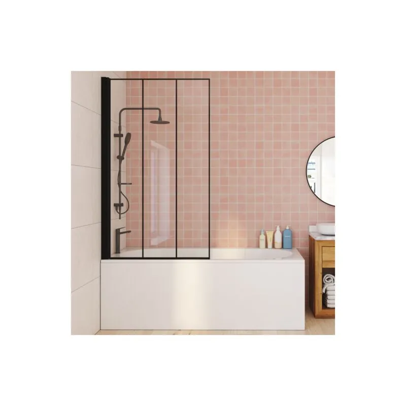 Idmarket - Mampara de baño de 1 hoja 80x140 cm efecto cristal serigrafiado con perfil de aluminio negro